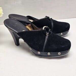 Cole Haan Kenna Platform Clogs Black Suede Leather Mules Shoes Women Studs 7.5 B